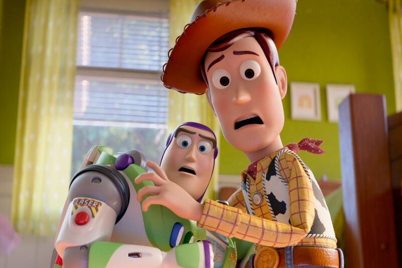 (L-R): Buzz Lightyear (voiced by Tim Allen) and Woody (voiced by Tom Hanks) in Disney and Pixar's TOY STORY 5. Photo courtesy of Disney/Pixar. © 2025 Disney/Pixar. All Rights Reserved.