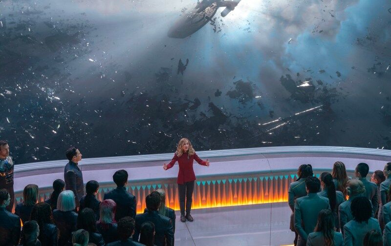 L-R: George Hawkins, Kerrice Brooks, Joseph Messina and Sandro Rosta in season 1 , episode 3 of Star Trek: Starfleet Academy streaming on Paramount+. Photo Credit: John Medland/Paramount+