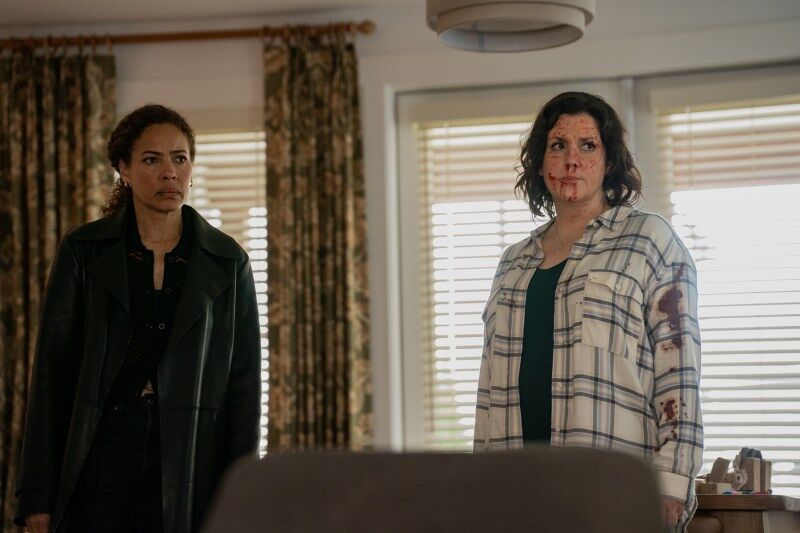 L-R: Tawny Cypress as Taissa and Melanie Lynskey as Shauna in Yellowjackets, episode 9, season 3, streaming on Paramount+ with SHOWTIME, 2025. Photo Credit: Darko Sikman/Paramount+ with SHOWTIME.